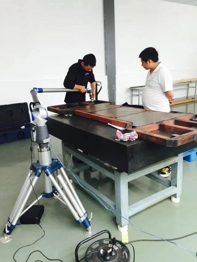 3D laser scanning of a large steel jig on a granite inspection table